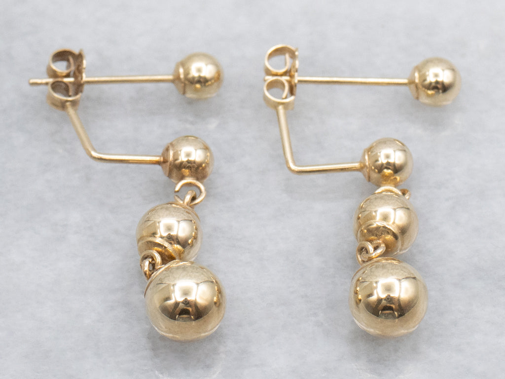 Polished Ball Yellow Gold Stud Earrings with Graduated Ball Drop Backs