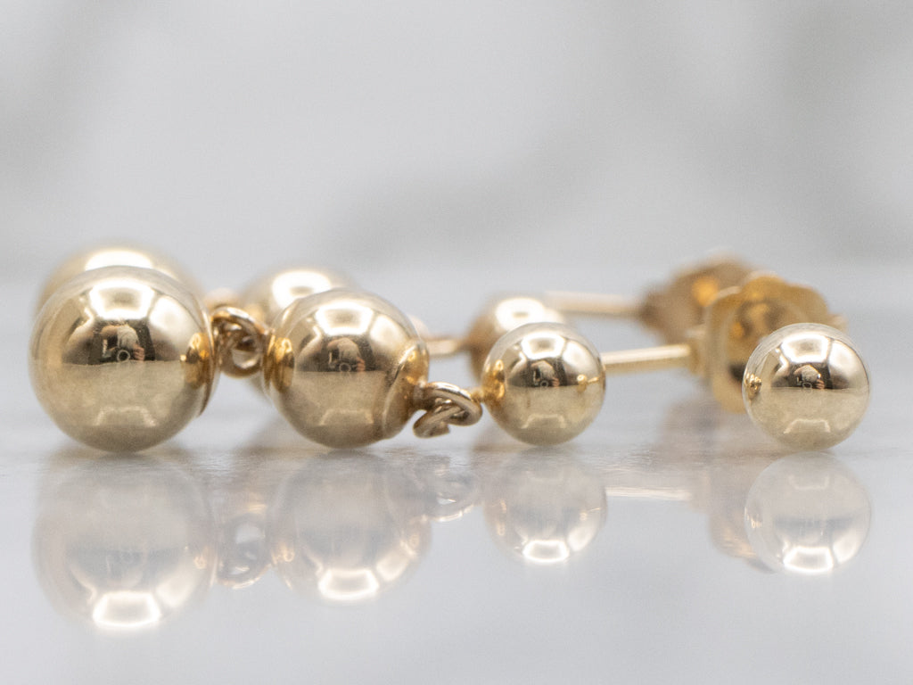 Polished Ball Yellow Gold Stud Earrings with Graduated Ball Drop Backs