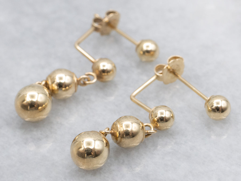 Polished Ball Yellow Gold Stud Earrings with Graduated Ball Drop Backs