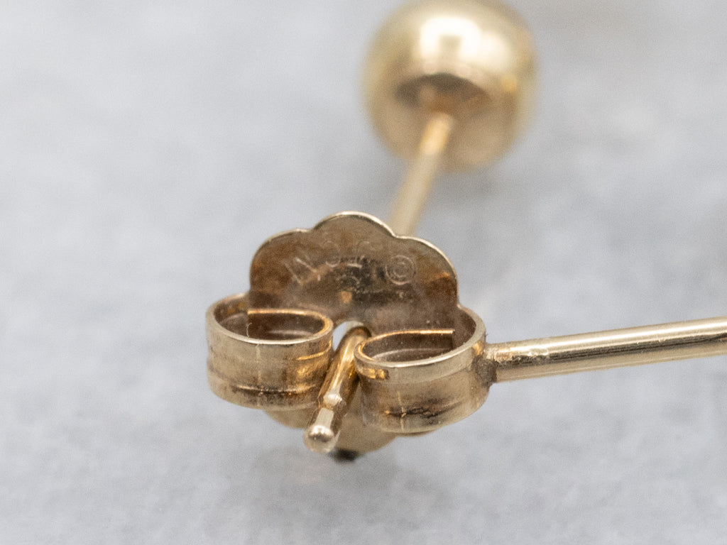 Polished Ball Yellow Gold Stud Earrings with Graduated Ball Drop Backs