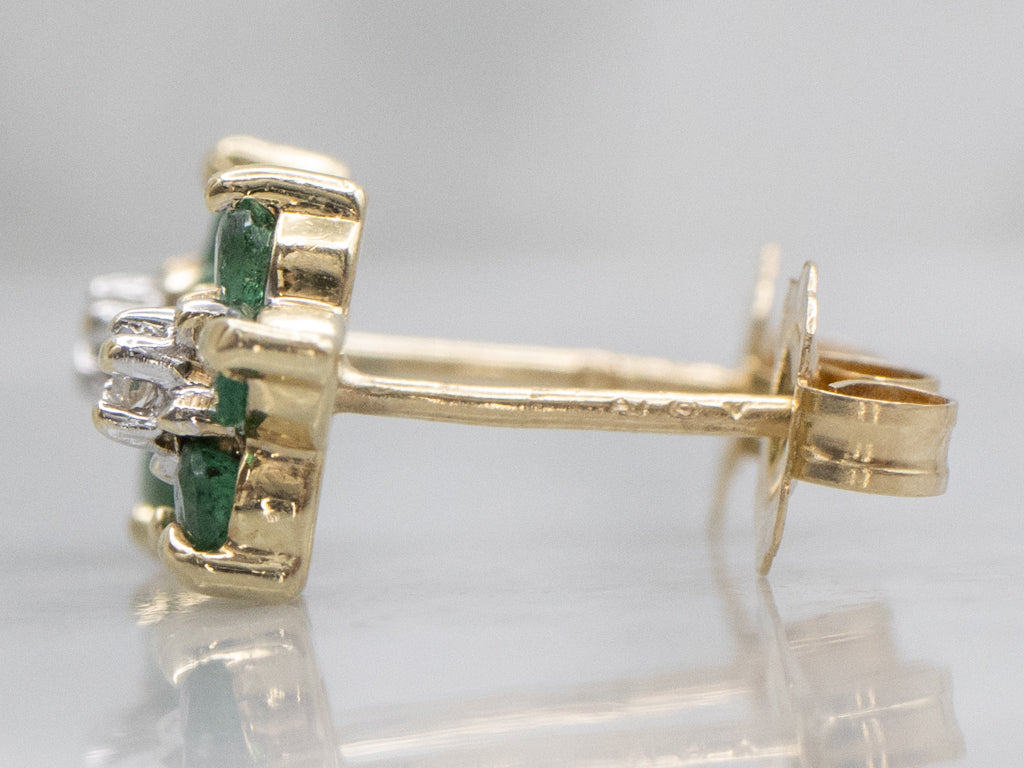 Emerald and Diamond Flower Stud Earrings