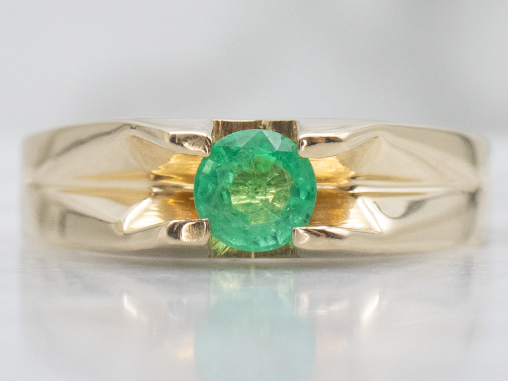Unisex Yellow Gold Emerald Solitaire Ring