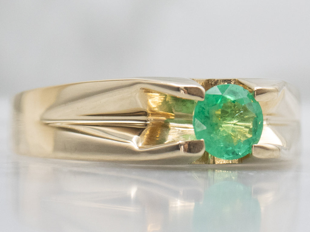 Unisex Yellow Gold Emerald Solitaire Ring