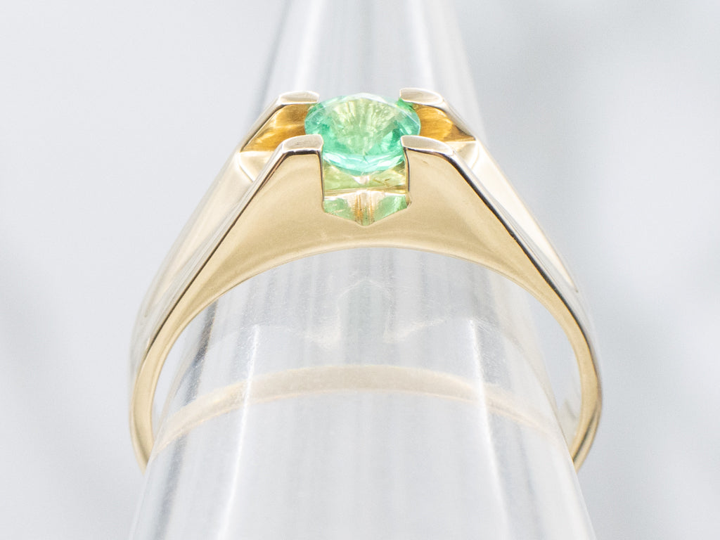 Unisex Yellow Gold Emerald Solitaire Ring