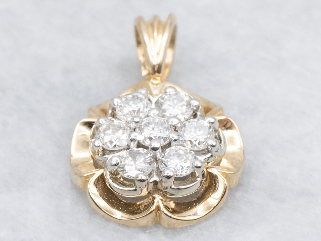 Two-Tone Gold Diamond Cluster Flower Pendant