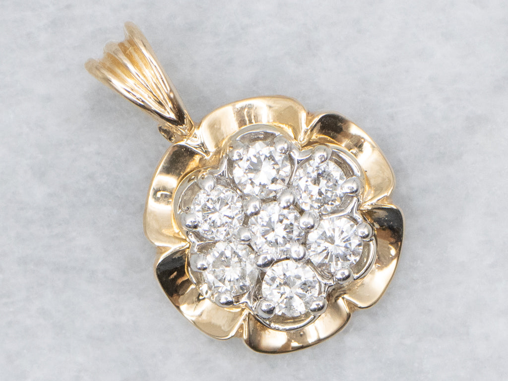 Two-Tone Gold Diamond Cluster Flower Pendant