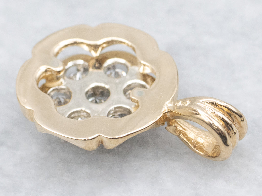 Two-Tone Gold Diamond Cluster Flower Pendant