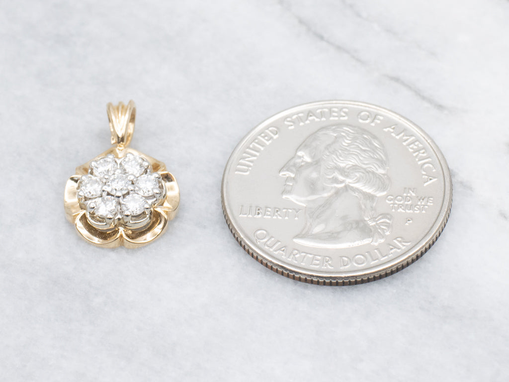 Two-Tone Gold Diamond Cluster Flower Pendant