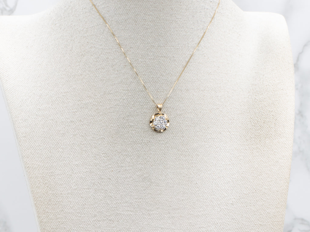 Two-Tone Gold Diamond Cluster Flower Pendant