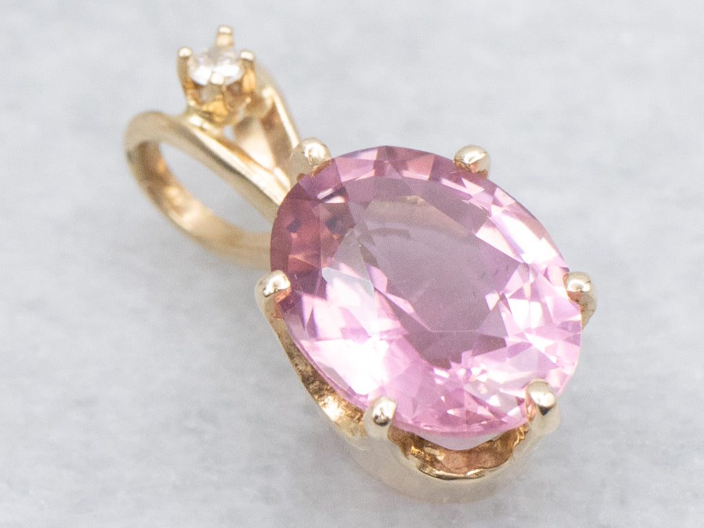 Pink Tourmaline and Gold Pendant with Diamond Accent