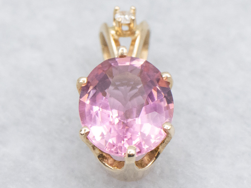 Pink Tourmaline and Gold Pendant with Diamond Accent