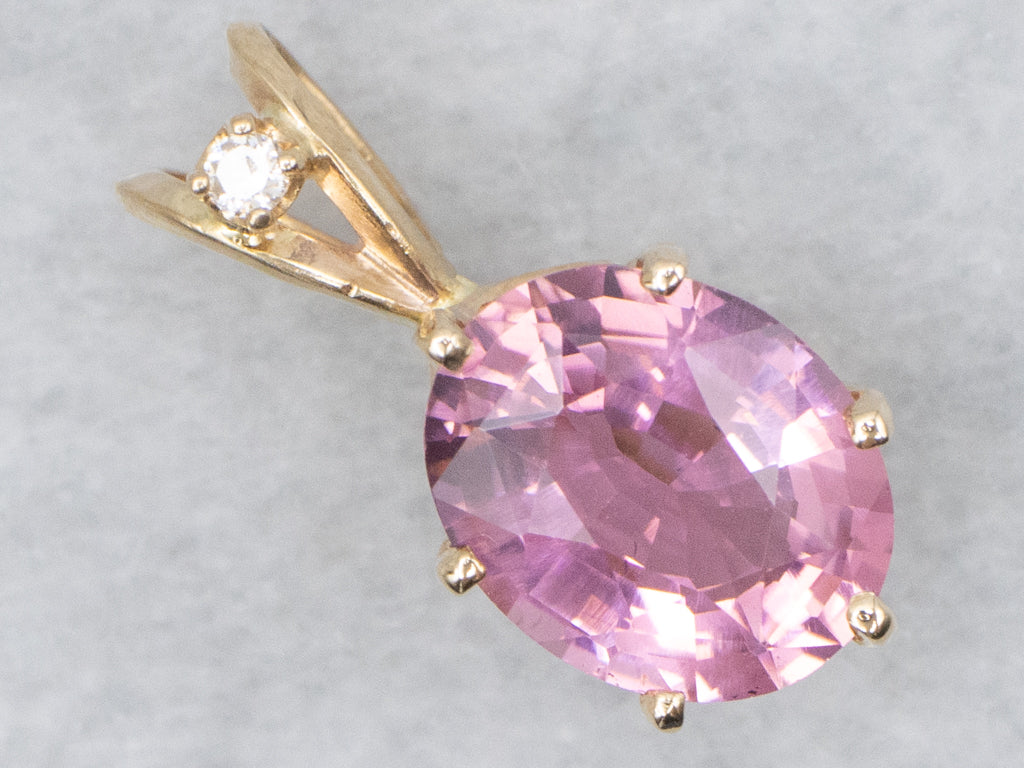 Pink Tourmaline and Gold Pendant with Diamond Accent