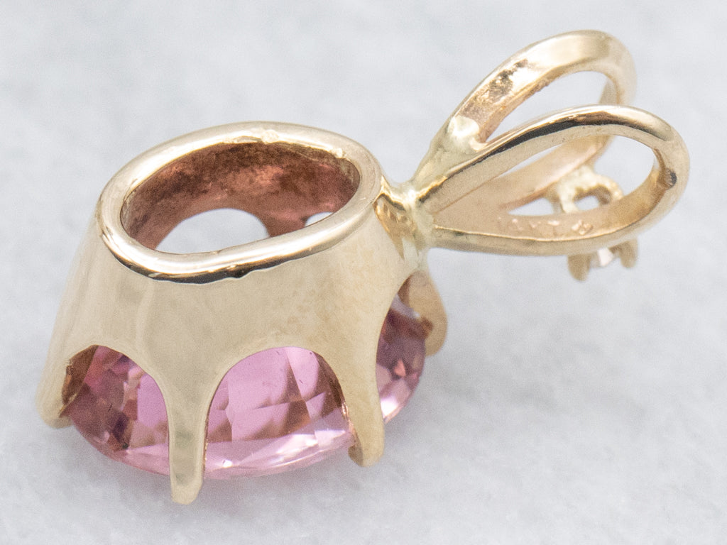 Pink Tourmaline and Gold Pendant with Diamond Accent