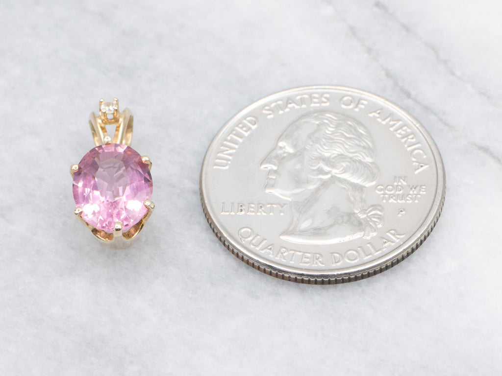 Pink Tourmaline and Gold Pendant with Diamond Accent