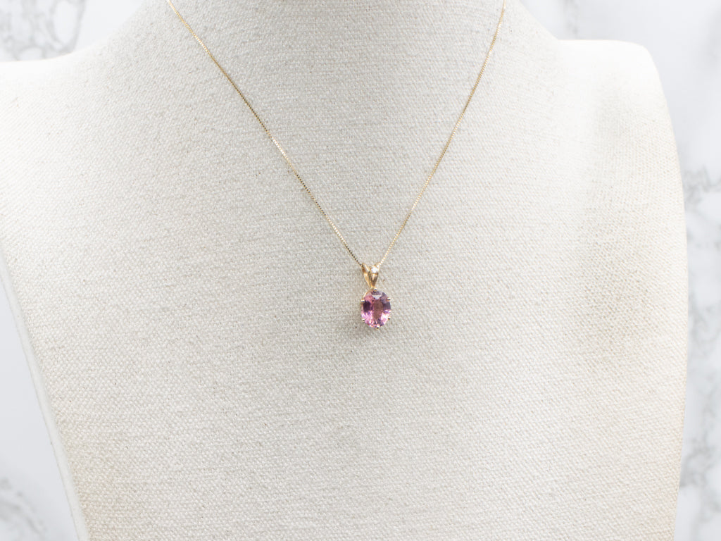 Pink Tourmaline and Gold Pendant with Diamond Accent