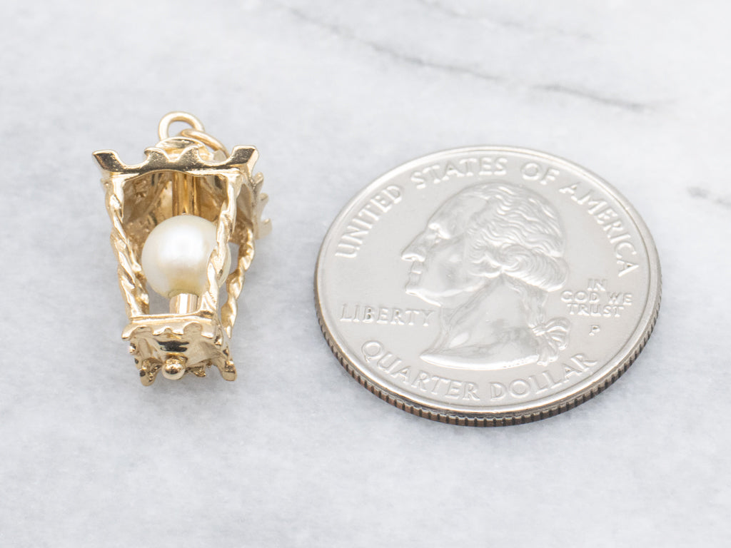 Saltwater Pearl Vintage Yellow Gold Lantern Pendant