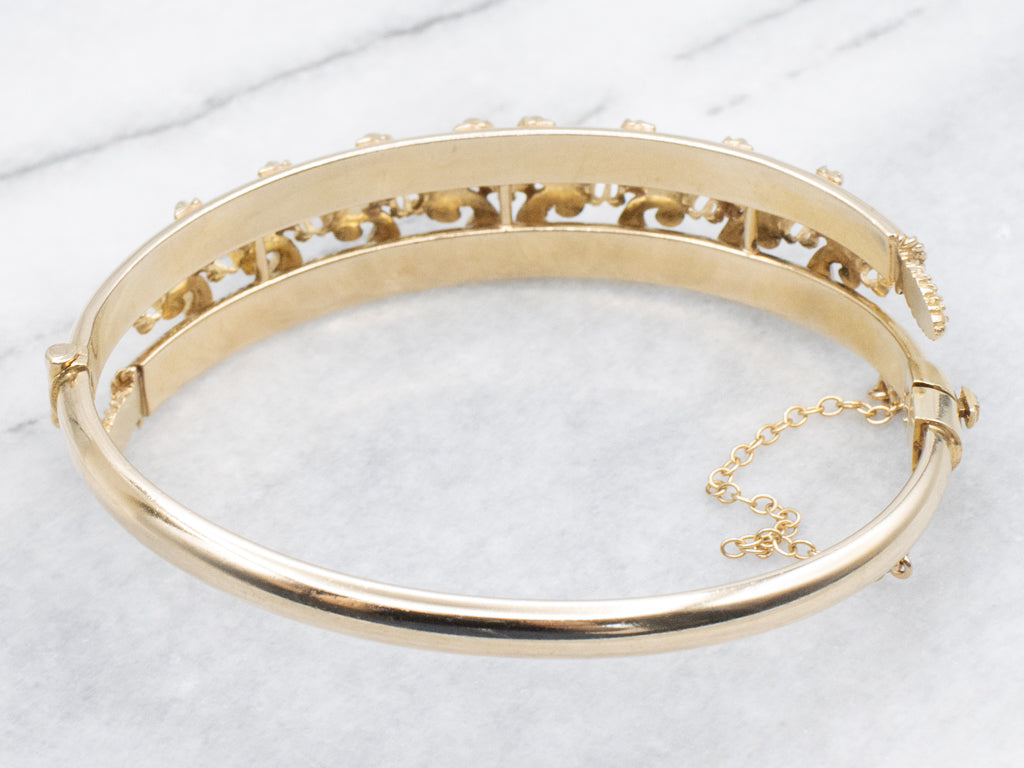 Ornate Buttercup-Set Diamond Bypass Bangle Bracelet