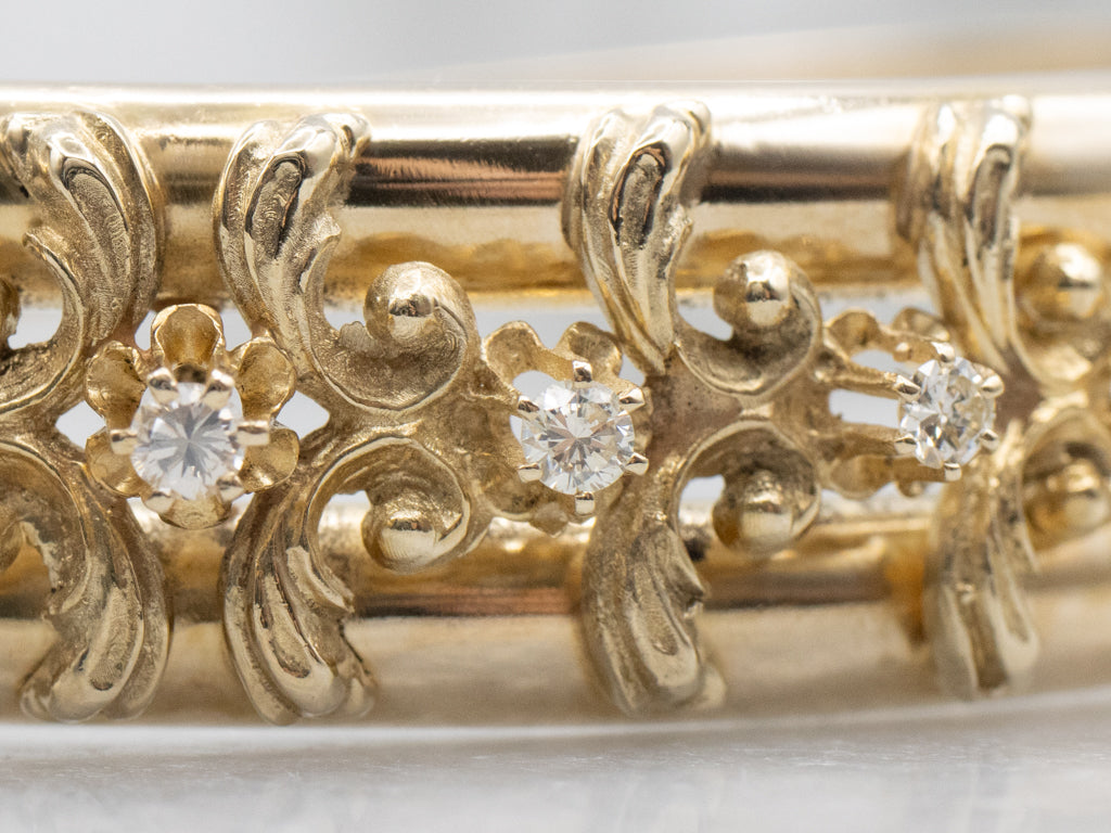 Ornate Buttercup-Set Diamond Bypass Bangle Bracelet