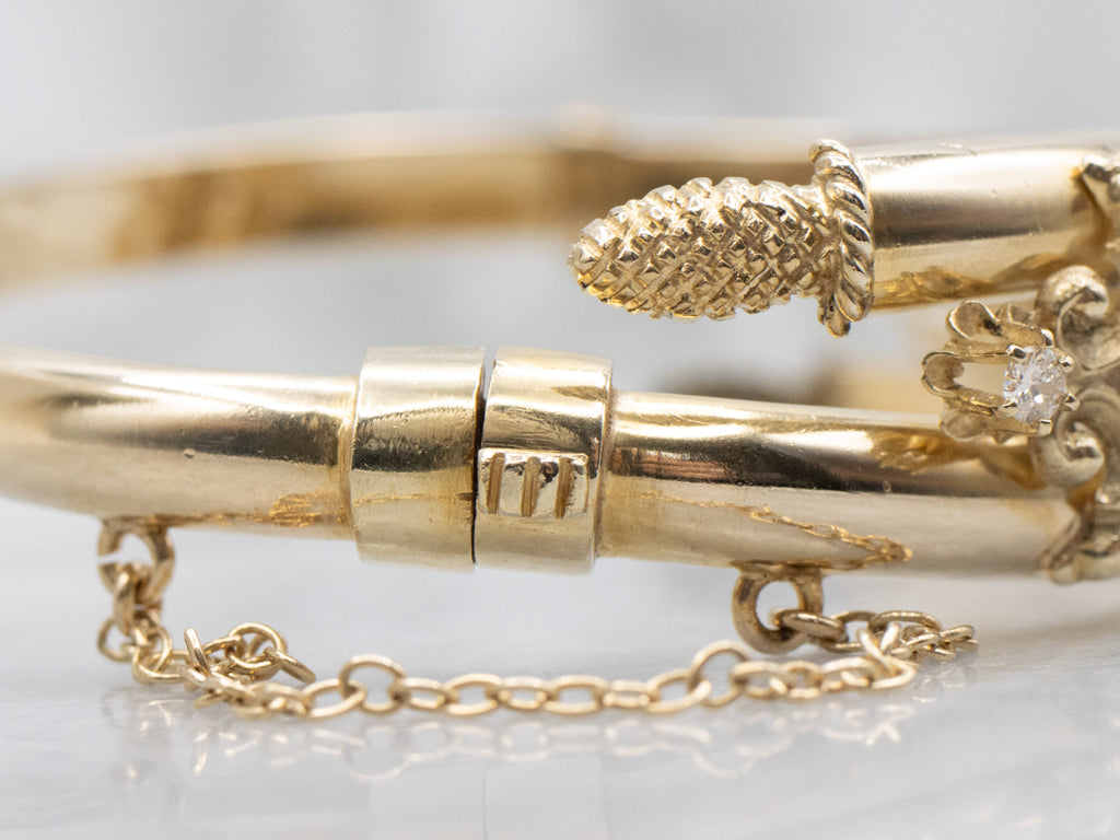 Ornate Buttercup-Set Diamond Bypass Bangle Bracelet