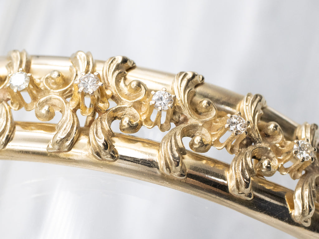 Ornate Buttercup-Set Diamond Bypass Bangle Bracelet