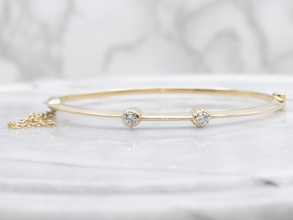 Polished Gold Bezel-Set Diamond Bangle Bracelet