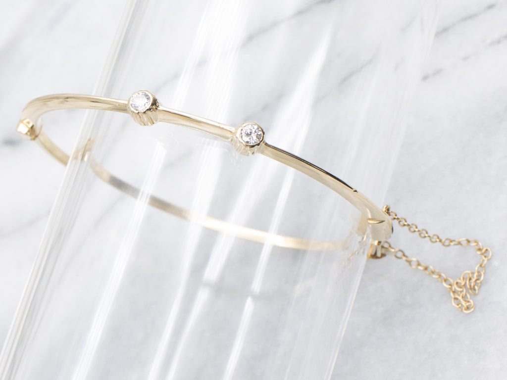 Polished Gold Bezel-Set Diamond Bangle Bracelet