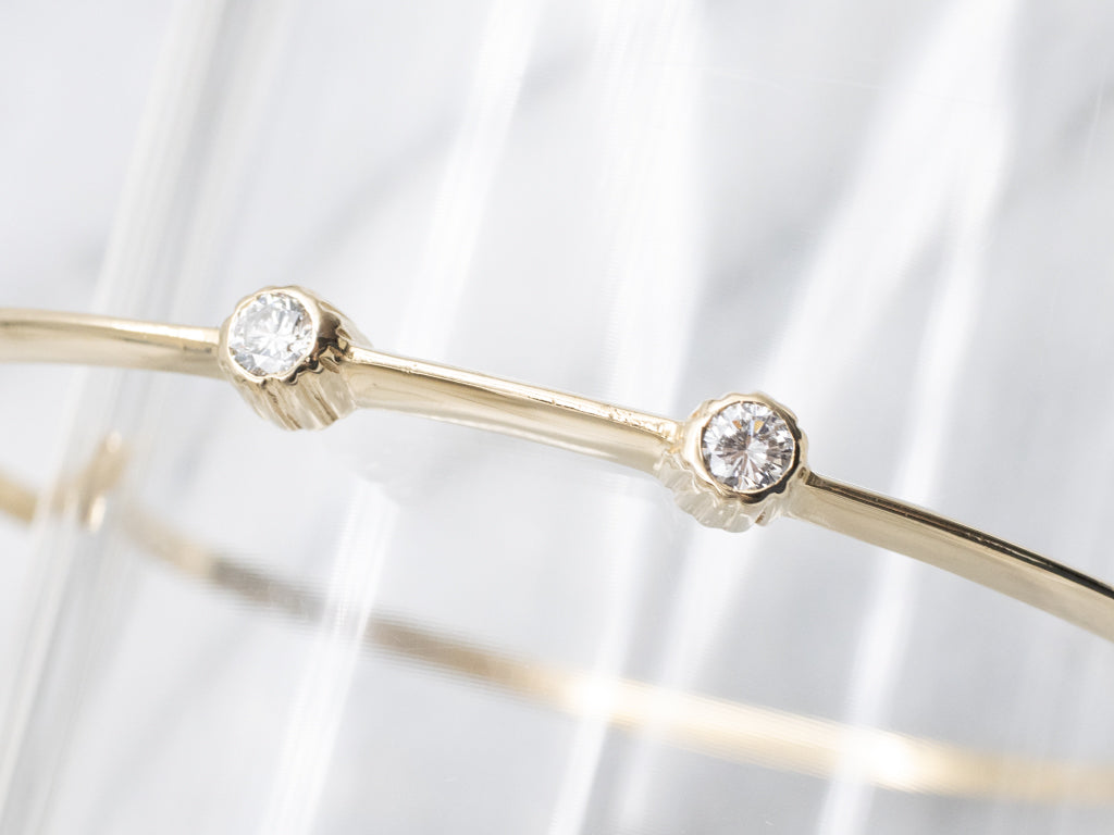 Polished Gold Bezel-Set Diamond Bangle Bracelet