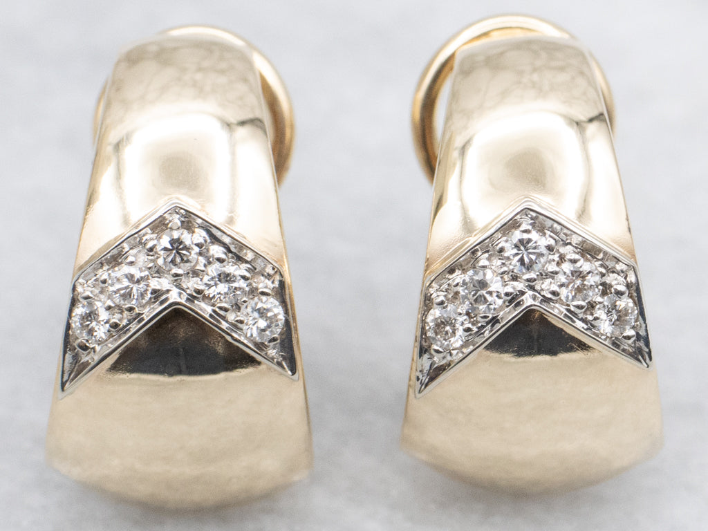 Bold Gold and Diamond Chevron Drop Earrings