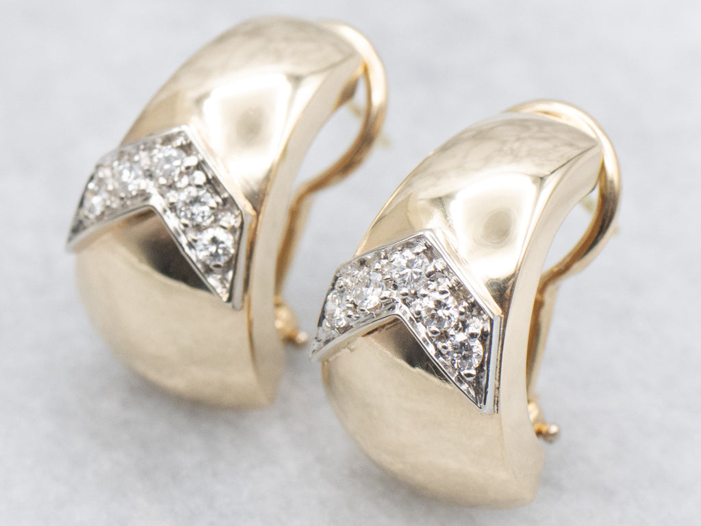Bold Gold and Diamond Chevron Drop Earrings