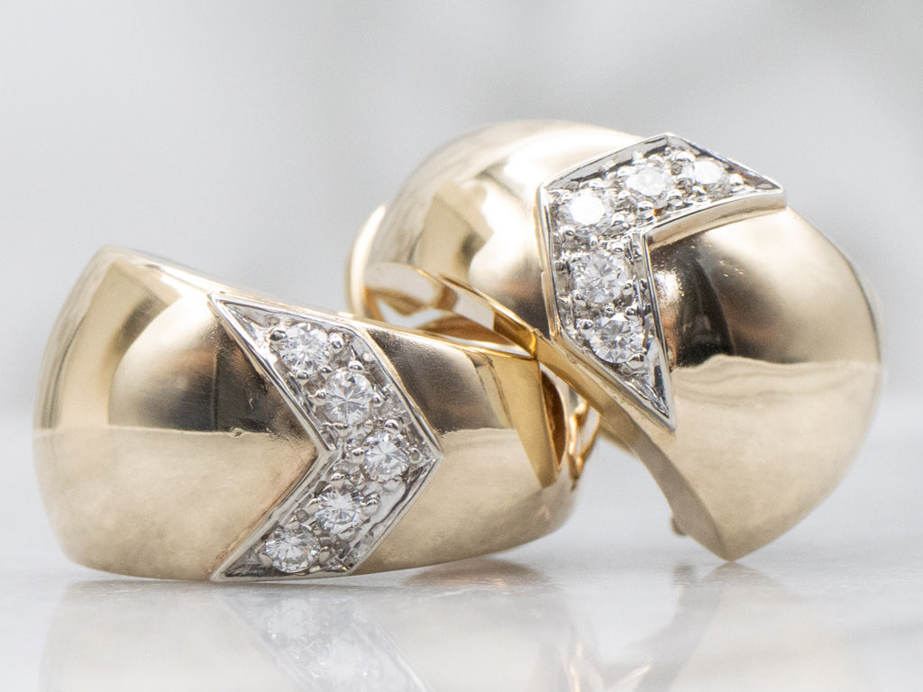 Bold Gold and Diamond Chevron Drop Earrings