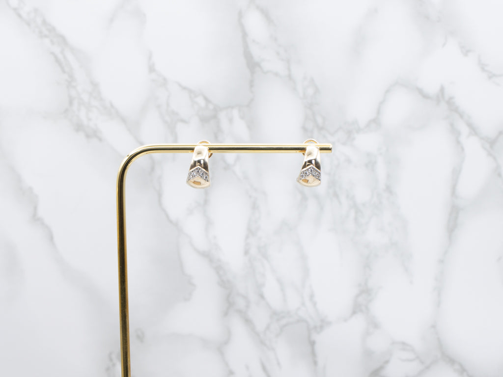 Bold Gold and Diamond Chevron Drop Earrings