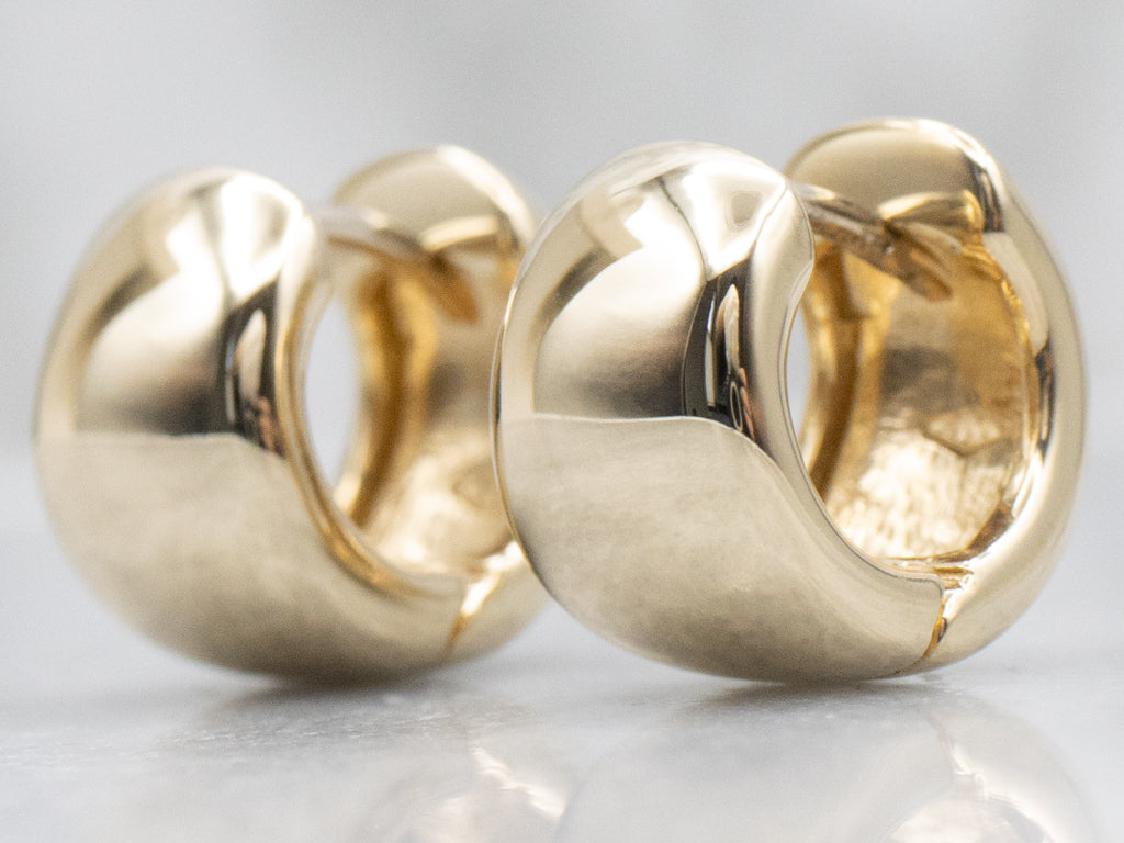 Wide Yellow Gold Huggie Hoop Earrings