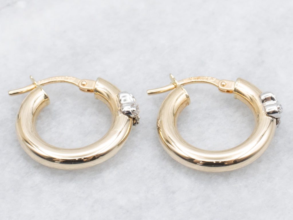 Criss-Cross Italian Gold Diamond Hoop Earrings