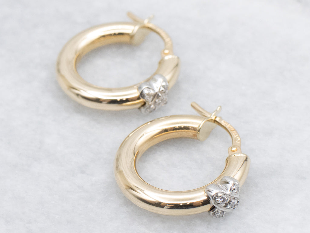 Criss-Cross Italian Gold Diamond Hoop Earrings