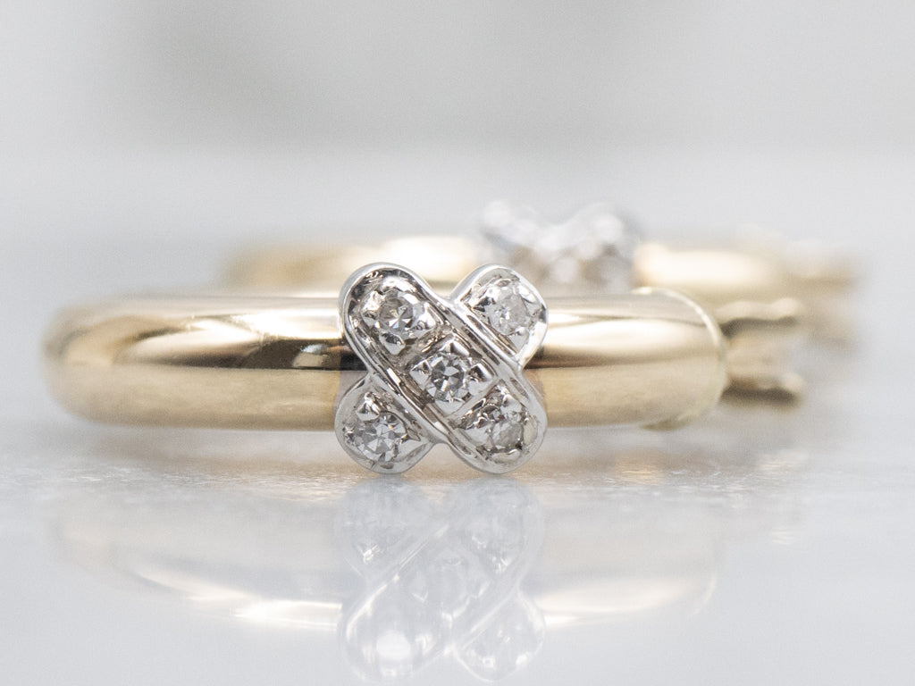 Criss-Cross Italian Gold Diamond Hoop Earrings