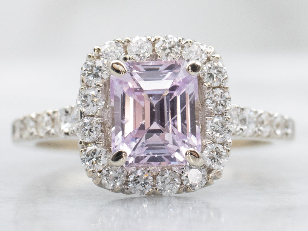 Modern Cushion-Cut Pink Sapphire and Diamond Halo Ring