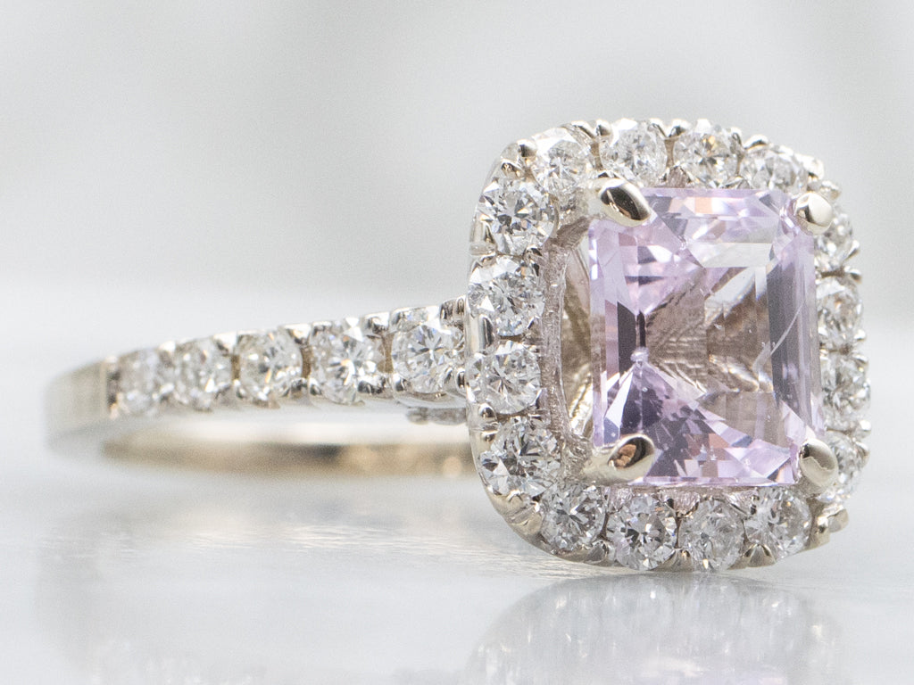 Modern Cushion-Cut Pink Sapphire and Diamond Halo Ring