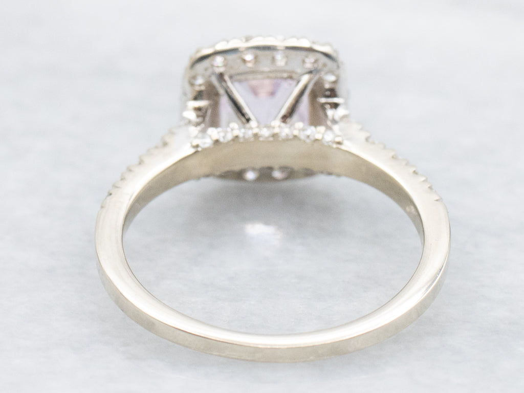 Modern Cushion-Cut Pink Sapphire and Diamond Halo Ring