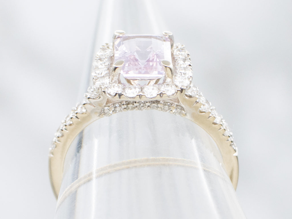 Modern Cushion-Cut Pink Sapphire and Diamond Halo Ring
