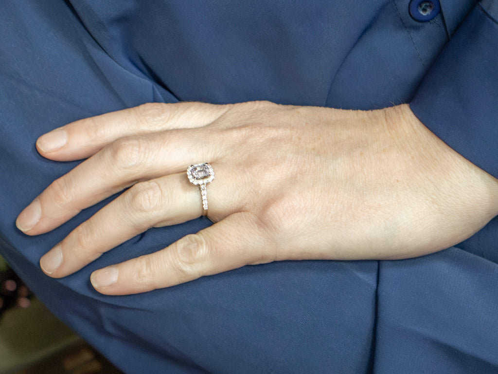 Modern Cushion-Cut Pink Sapphire and Diamond Halo Ring