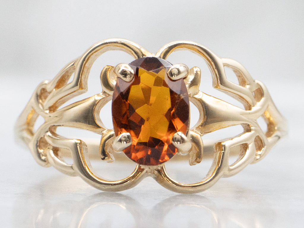 Scrolling Gold Citrine Solitaire Ring