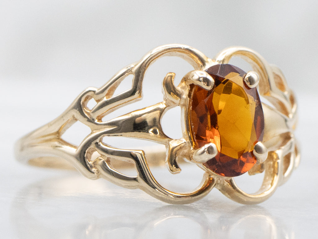 Scrolling Gold Citrine Solitaire Ring