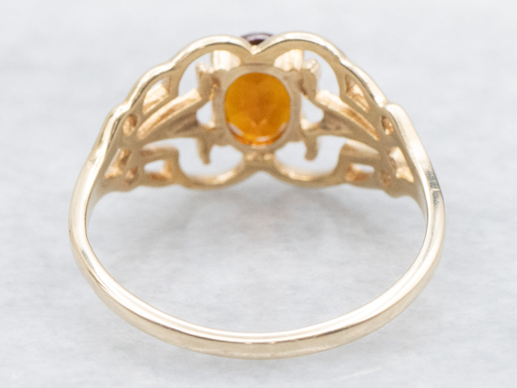 Scrolling Gold Citrine Solitaire Ring