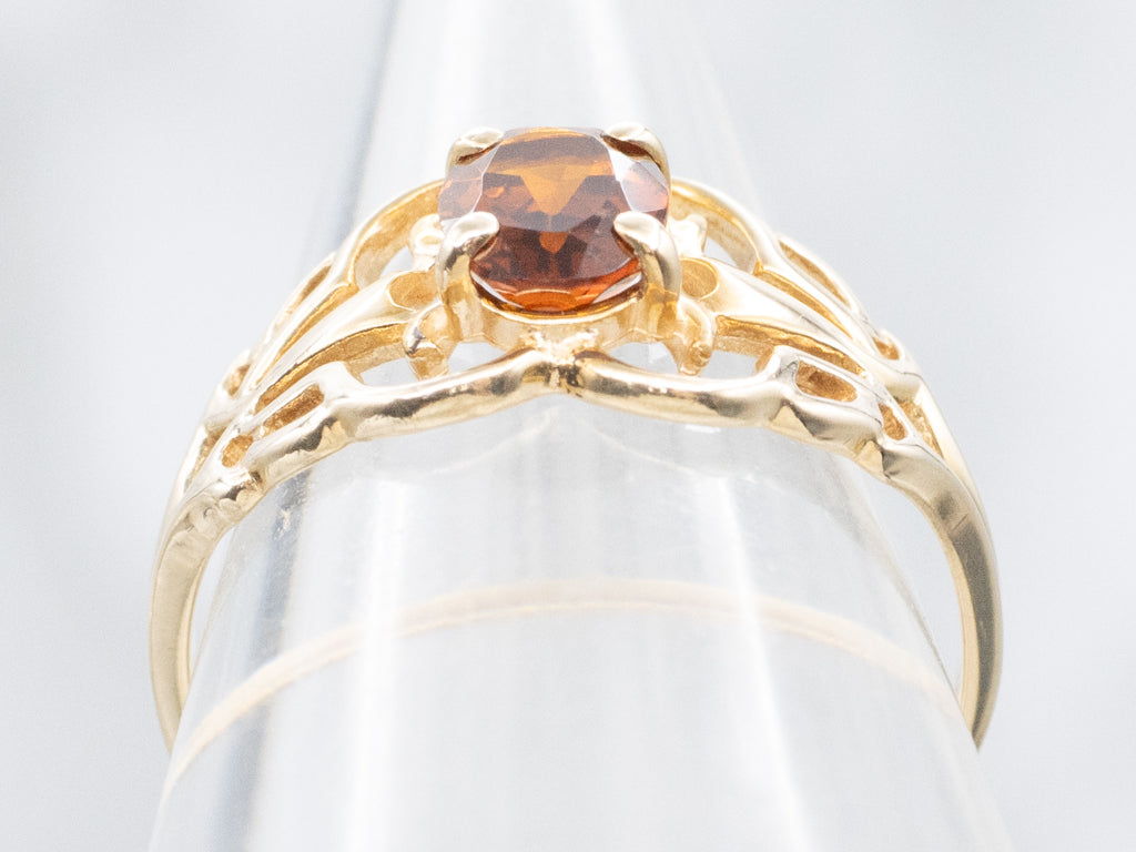 Scrolling Gold Citrine Solitaire Ring