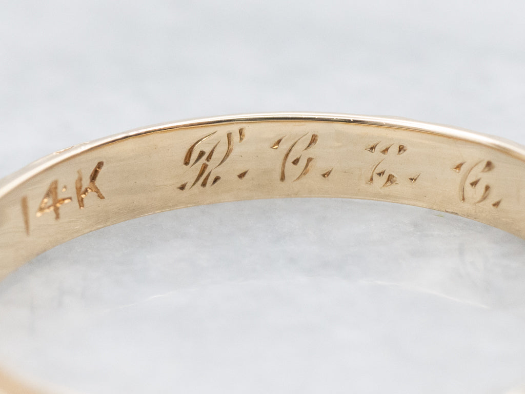 Vintage Gold Forget-Me-Not Patterned Band with Milgrain Edge