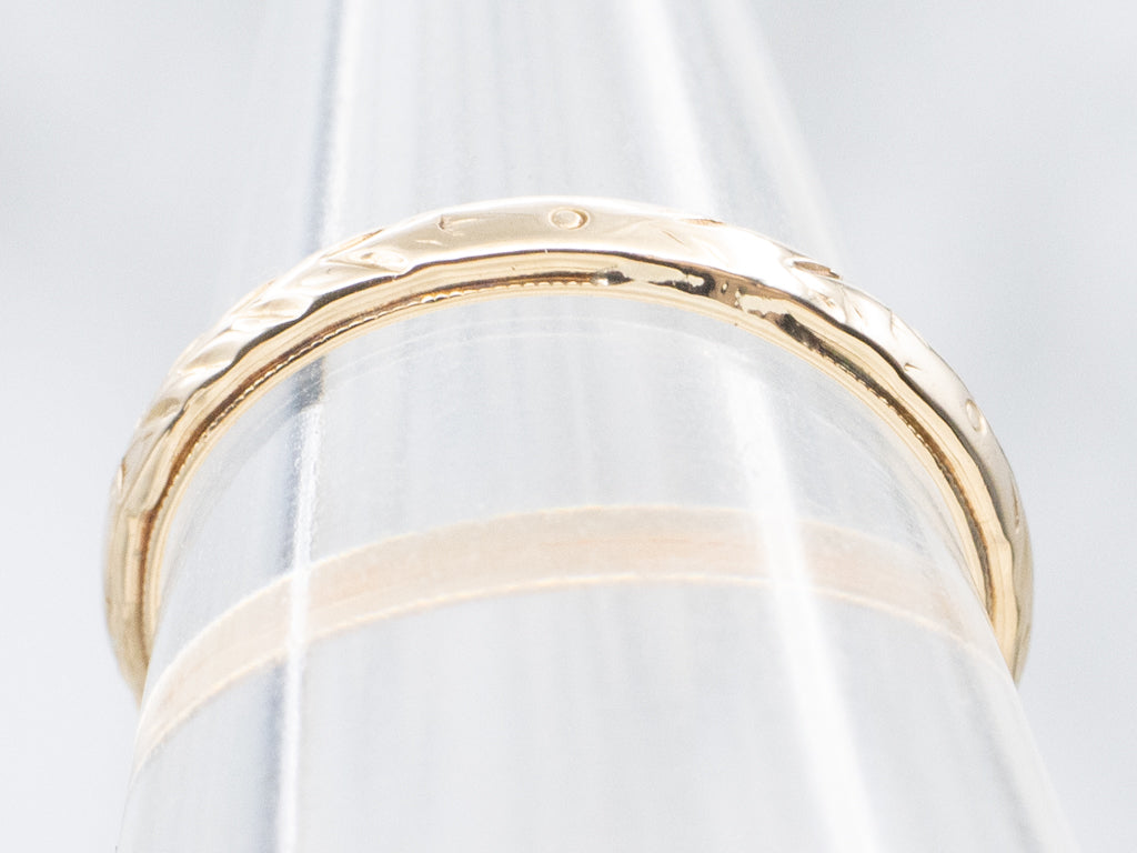 Vintage Gold Forget-Me-Not Patterned Band with Milgrain Edge