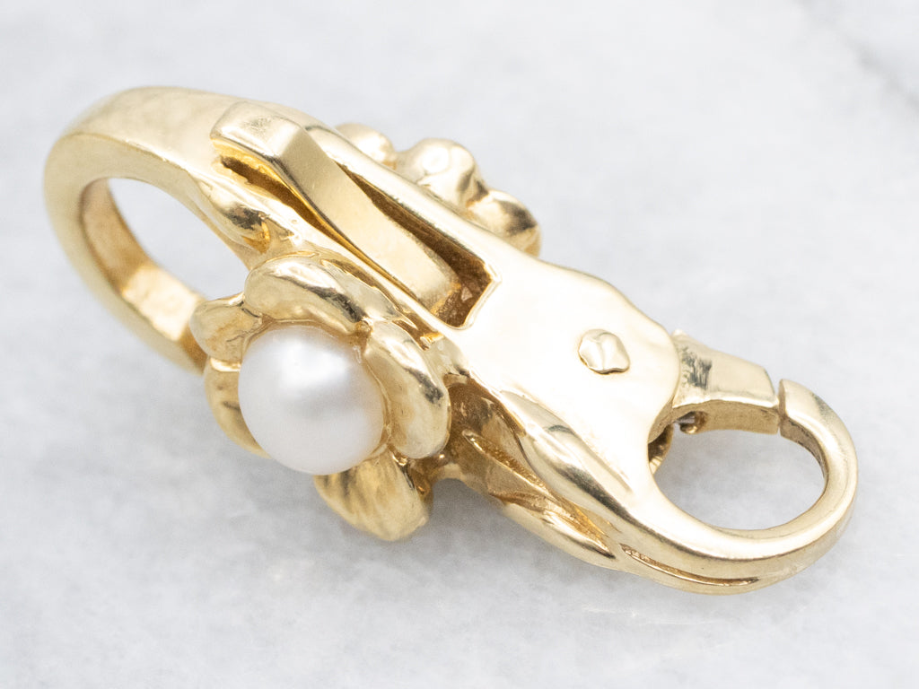 18-Karat Yellow Gold Trollbeads Flower and Freshwater Pearl Lobster-Style Clasp