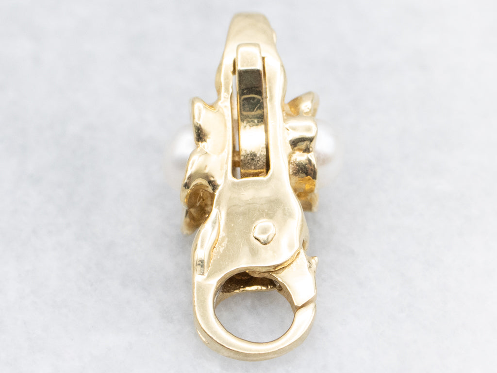 18-Karat Yellow Gold Trollbeads Flower and Freshwater Pearl Lobster-Style Clasp