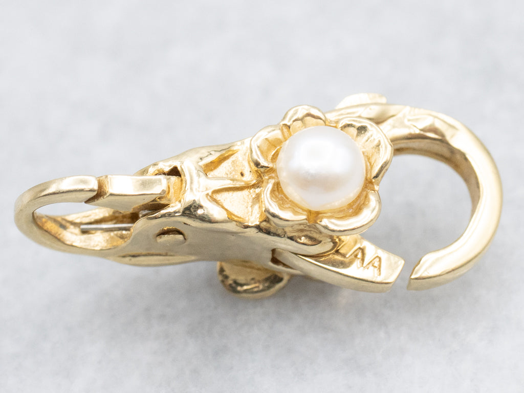 18-Karat Yellow Gold Trollbeads Flower and Freshwater Pearl Lobster-Style Clasp