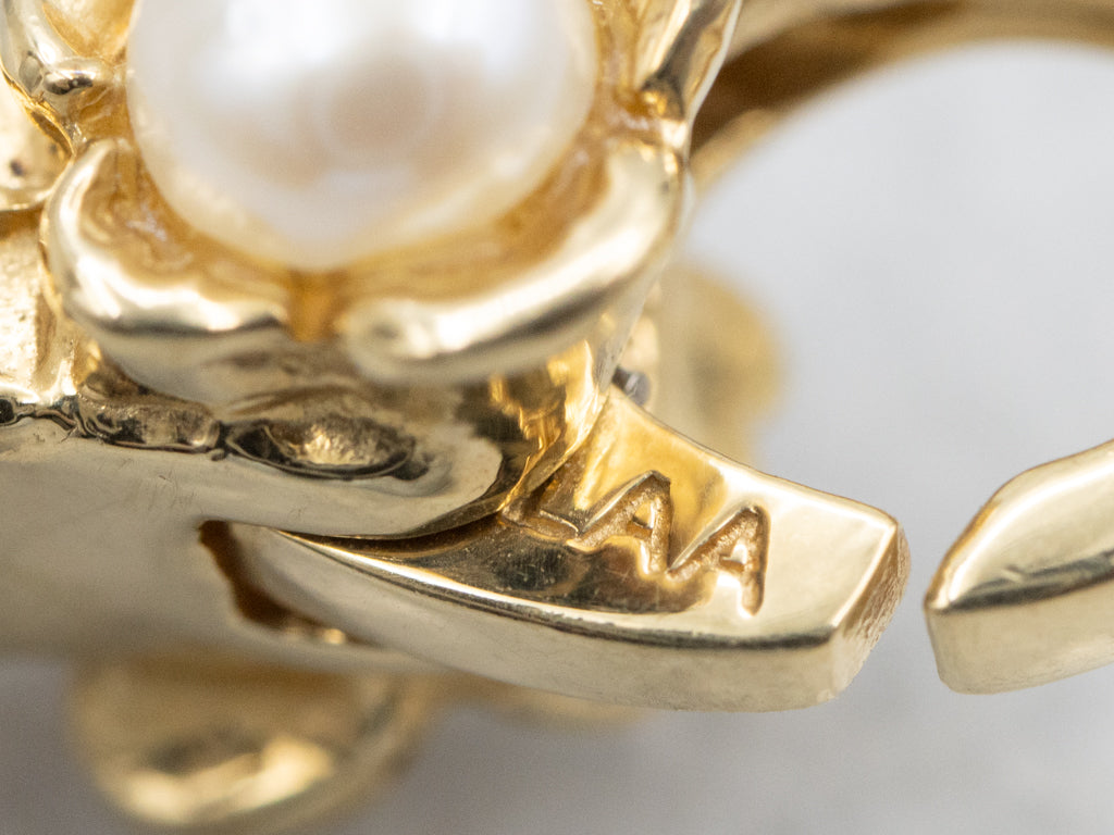 18-Karat Yellow Gold Trollbeads Flower and Freshwater Pearl Lobster-Style Clasp